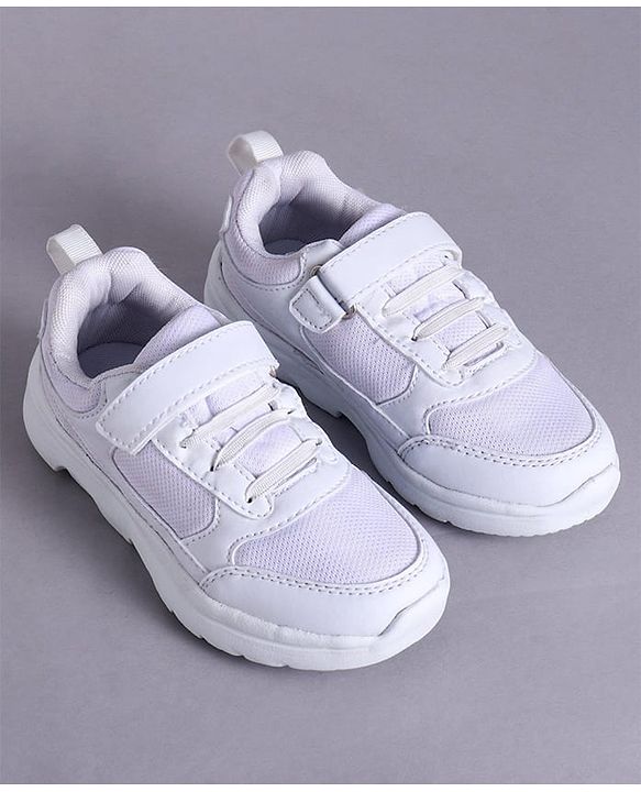 Pine Kids School Shoes with Velcro Closure -  White