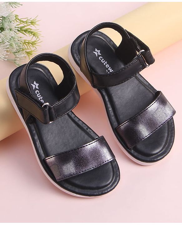 Cute Walk by Babyhug Velcro Closure Sandal With Double Foil Texture Effect - Black