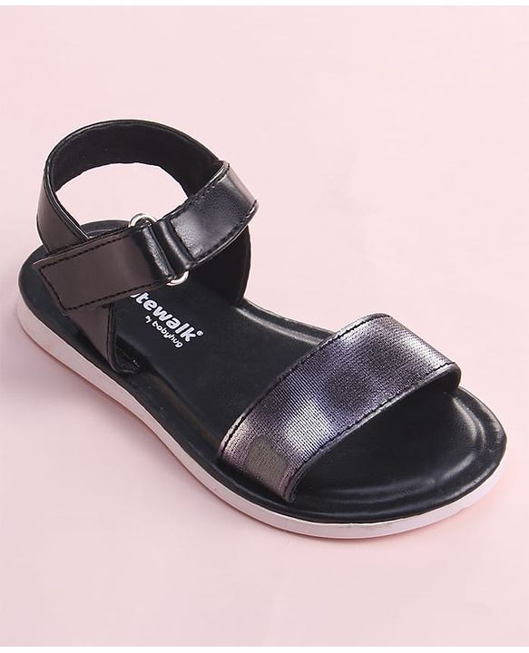 Cute Walk by Babyhug Velcro Closure Sandal With Double Foil Texture Effect - Black