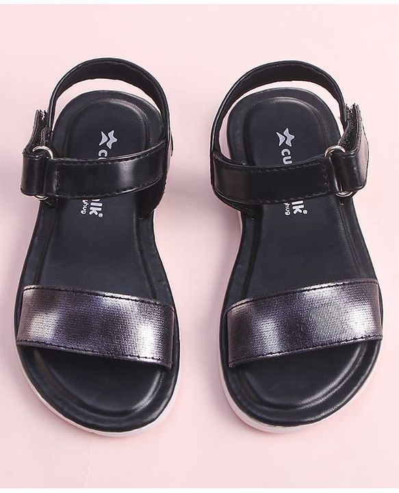 Cute Walk by Babyhug Velcro Closure Sandal With Double Foil Texture Effect - Black