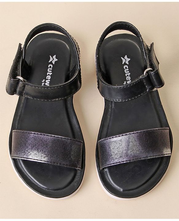 Cute Walk by Babyhug Velcro Closure Sandal With Double Foil Texture Effect - Black
