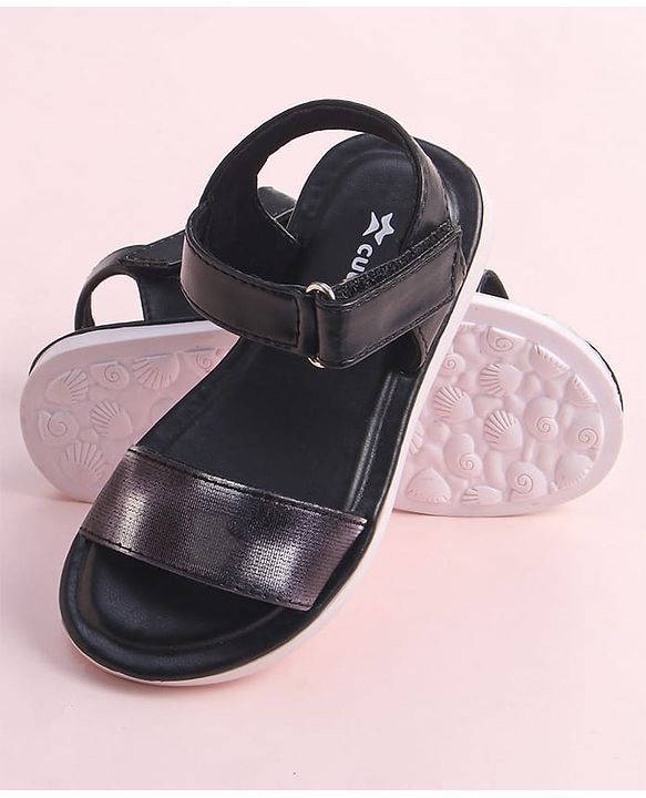 Cute Walk by Babyhug Velcro Closure Sandal With Double Foil Texture Effect - Black
