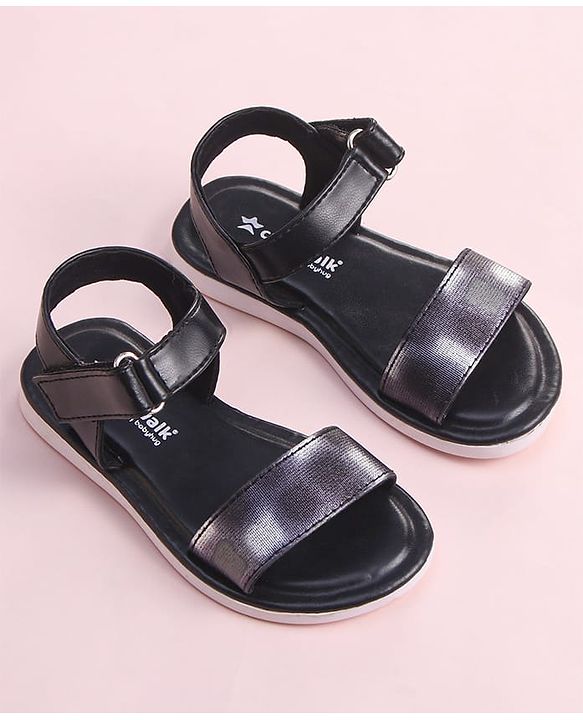 Cute Walk by Babyhug Velcro Closure Sandal With Double Foil Texture Effect - Black