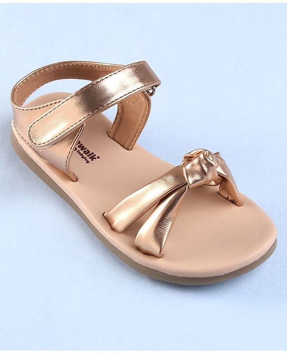 Cute Walk by Babyhug Velcro Closure Sandal with Knot Design - Golden