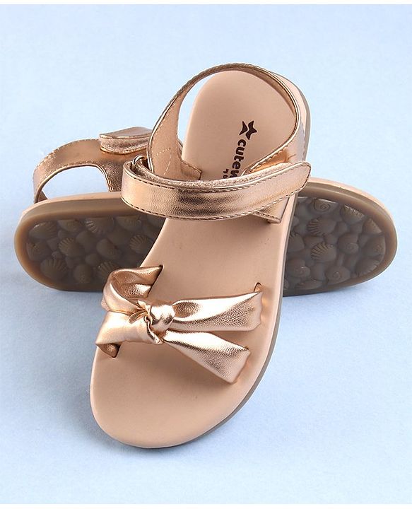 Cute Walk by Babyhug Velcro Closure Sandal with Knot Design - Golden