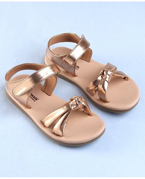 Cute Walk by Babyhug Velcro Closure Sandal with Knot Design - Golden