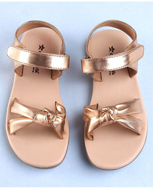 Cute Walk by Babyhug Velcro Closure Sandal with Knot Design - Golden