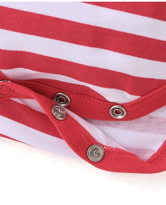Babyhug 100% Cotton Knit Half Sleeves Onesie Striped & Teddy Print - Red