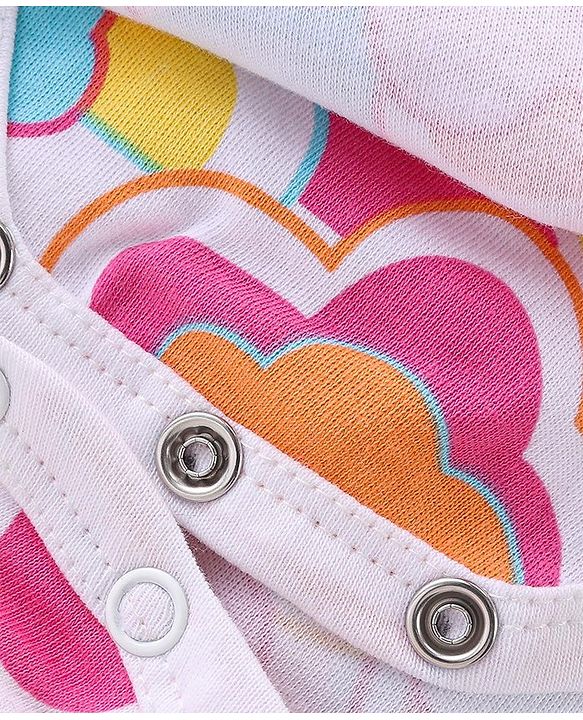 Babyhug 100% Cotton Frill Sleeves  Frock Style Onesie Cloud Print - Pink