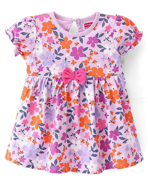 Babyhug Cotton Jersey Knit Half Sleeves Floral Print Frock with Blooomer-Pink
