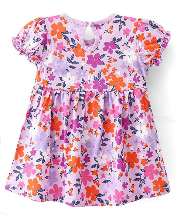Babyhug Cotton Jersey Knit Half Sleeves Floral Print Frock with Blooomer-Pink
