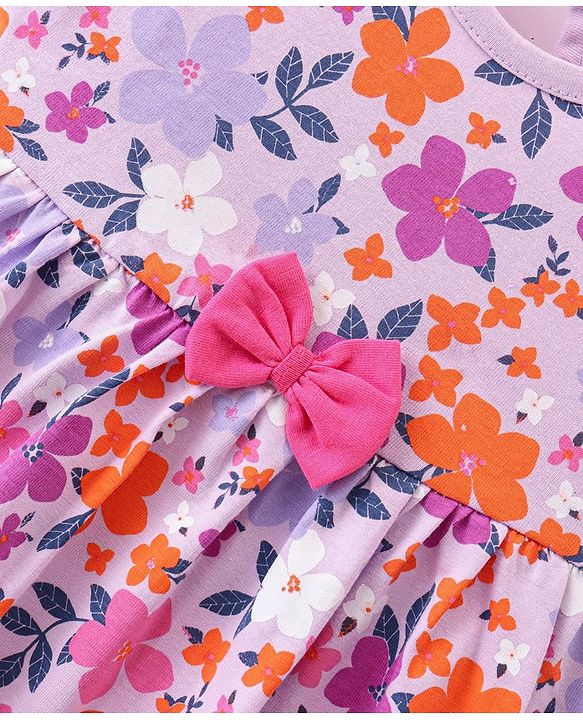 Babyhug Cotton Jersey Knit Half Sleeves Floral Print Frock with Blooomer-Pink