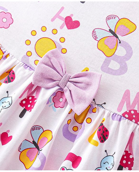 Babyhug 100% Cotton Jersey Knit Sleeveless Frock With Bloomer Butterfly Print - White