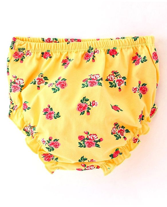 Babyhug Cotton Jersey Frill Sleeves Floral Printed Frock With Bloomer & Bow - Yellow
