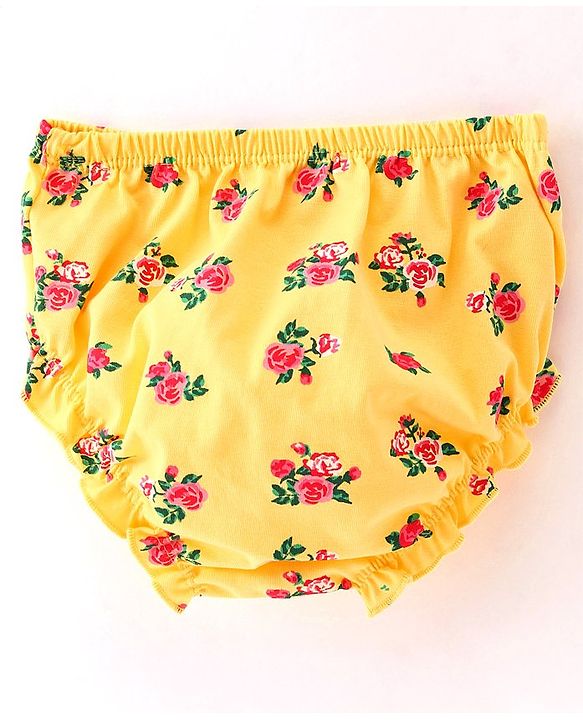 Babyhug Cotton Jersey Frill Sleeves Floral Printed Frock With Bloomer & Bow - Yellow