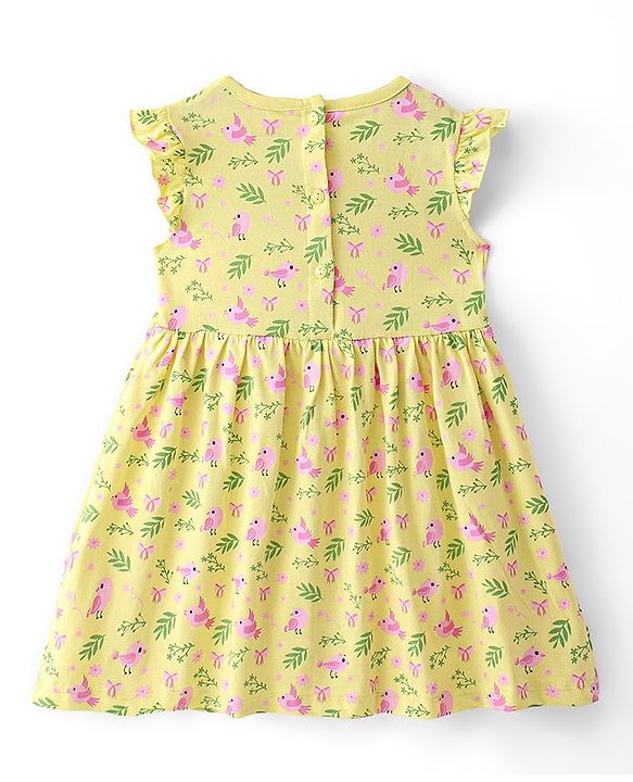 Babyhug Cotton Jersey Knit Frill Sleeves Frock With Bloomer Floral Print - Yellow