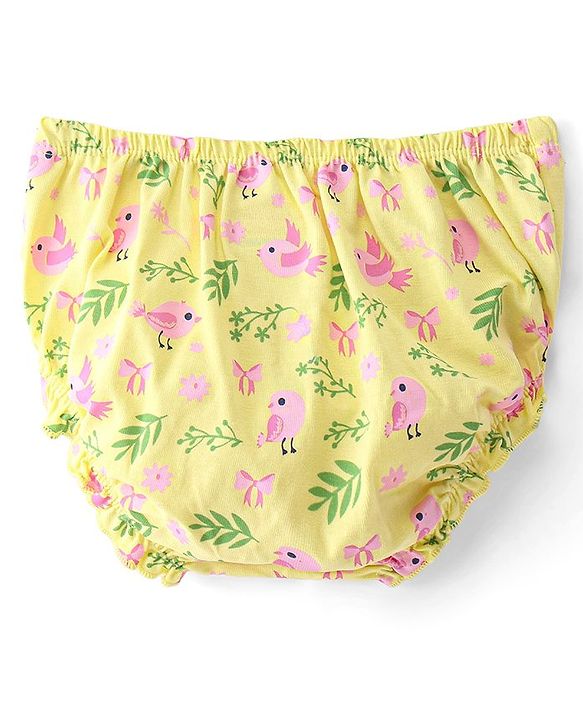 Babyhug Cotton Jersey Knit Frill Sleeves Frock With Bloomer Floral Print - Yellow