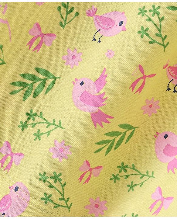 Babyhug Cotton Jersey Knit Frill Sleeves Frock With Bloomer Floral Print - Yellow