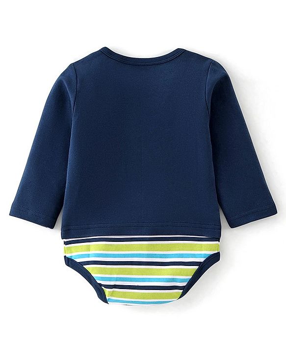 Babyhug 100% Cotton Knit Full Sleeves Onesie with Bear Print - Navy Blue