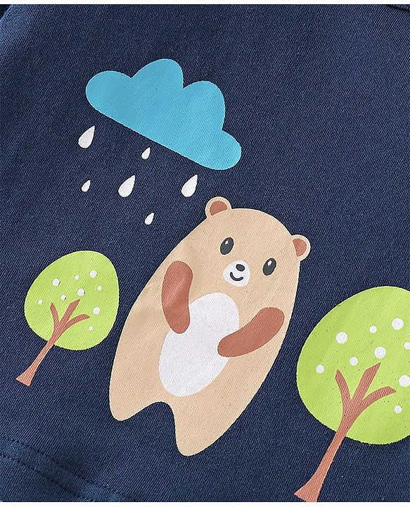 Babyhug 100% Cotton Knit Full Sleeves Onesie with Bear Print - Navy Blue