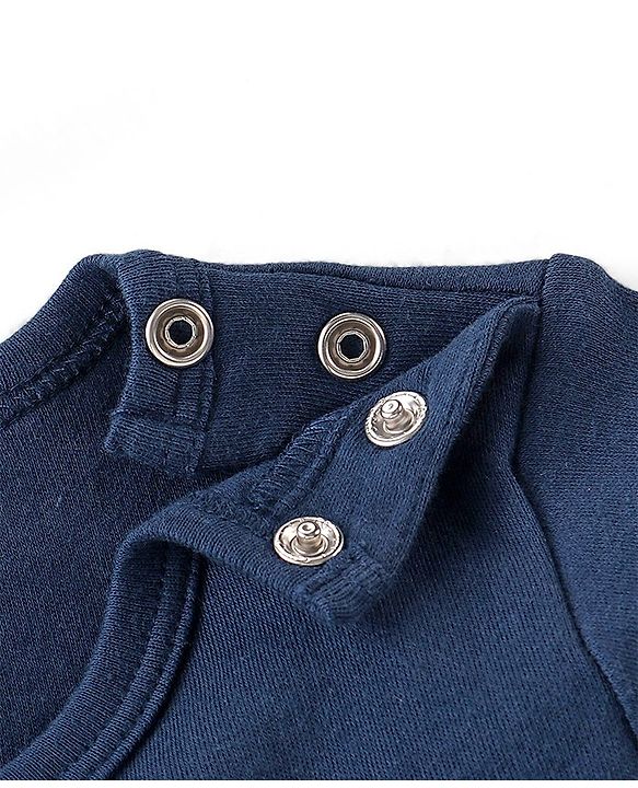 Babyhug 100% Cotton Knit Full Sleeves Onesie with Bear Print - Navy Blue