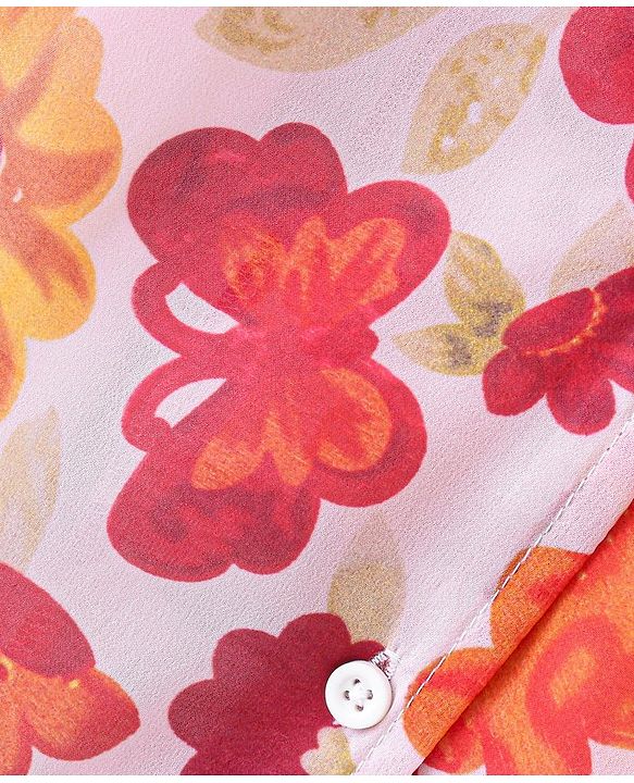 Pine Kids Half Sleeves Top with Inner Slip Floral Print - Red