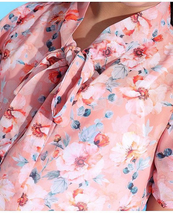 Pine Kids Half Sleeves Top with Inner Slip Floral Print - Pink