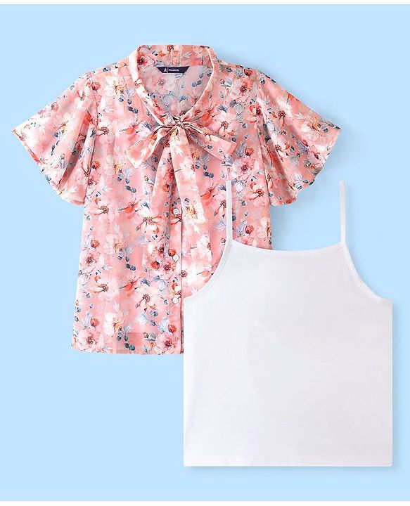 Pine Kids Half Sleeves Top with Inner Slip Floral Print - Pink