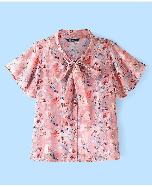 Pine Kids Half Sleeves Top with Inner Slip Floral Print - Pink