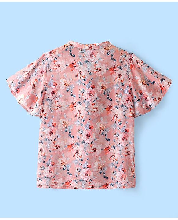Pine Kids Half Sleeves Top with Inner Slip Floral Print - Pink