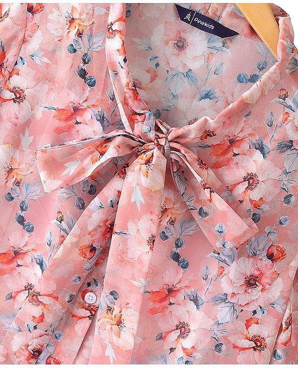 Pine Kids Half Sleeves Top with Inner Slip Floral Print - Pink