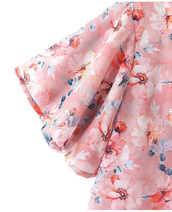 Pine Kids Half Sleeves Top with Inner Slip Floral Print - Pink