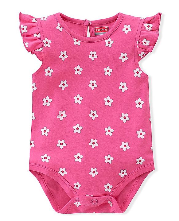 Babyhug 100% Cotton Knit Sleeveless with Frill Detailing Onesie Pack of 3 Text & Floral Print - Mutlicolour