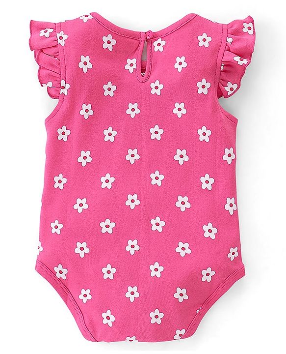 Babyhug 100% Cotton Knit Sleeveless with Frill Detailing Onesie Pack of 3 Text & Floral Print - Mutlicolour
