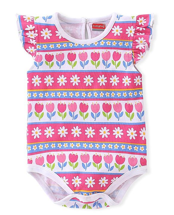 Babyhug 100% Cotton Knit Sleeveless with Frill Detailing Onesie Pack of 3 Text & Floral Print - Mutlicolour