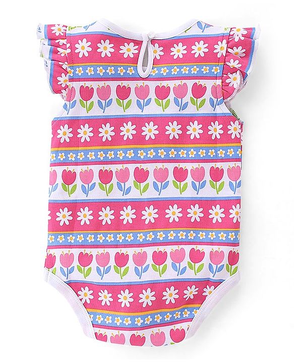 Babyhug 100% Cotton Knit Sleeveless with Frill Detailing Onesie Pack of 3 Text & Floral Print - Mutlicolour