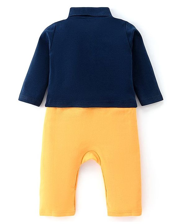 Babyhug 100% Cotton Interlock Knit Full Sleeves Romper Bunny Print - Navy Blue