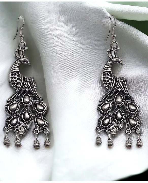 Silver Tepee Turquoise Dangling Earrings w/ Scroll Design