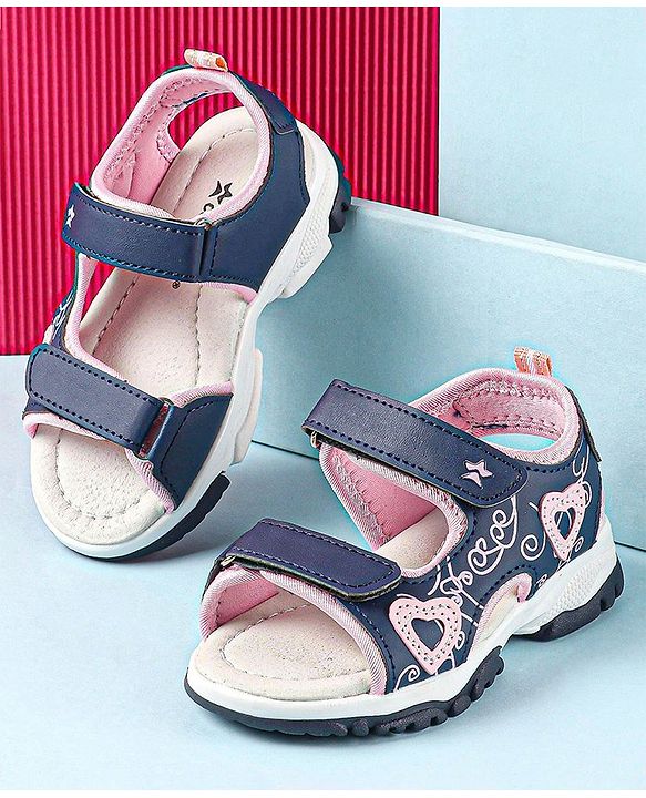 Cute Walk by Babyhug Sandal with Velcro Closure Heart Applque - Grey & Pink
