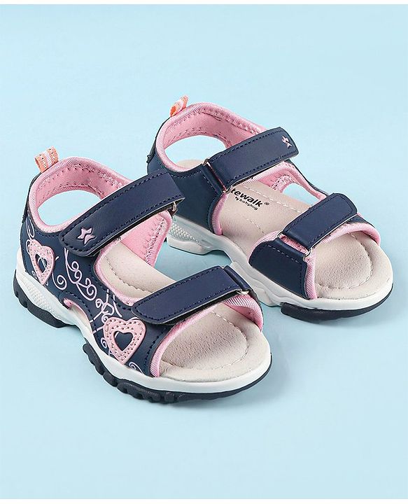 Cute Walk by Babyhug Sandal with Velcro Closure Heart Applque - Grey & Pink