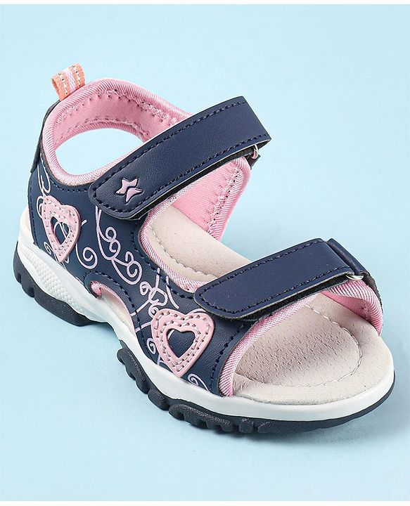 Cute Walk by Babyhug Sandal with Velcro Closure Heart Applque - Grey & Pink