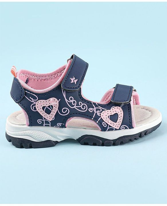 Cute Walk by Babyhug Sandal with Velcro Closure Heart Applque - Grey & Pink