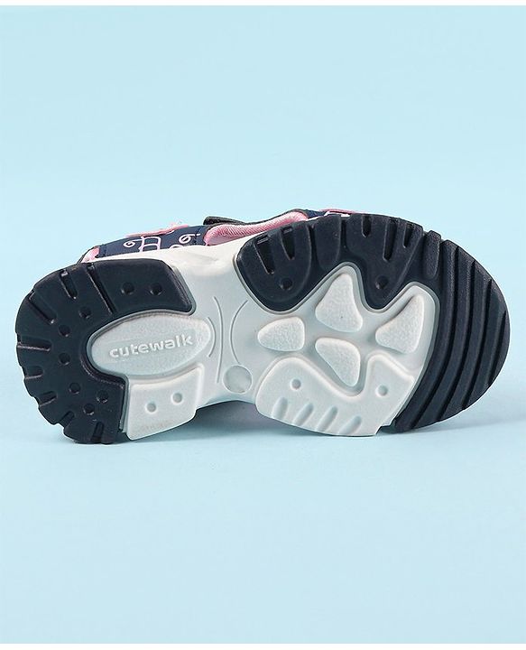 Cute Walk by Babyhug Sandal with Velcro Closure Heart Applque - Grey & Pink
