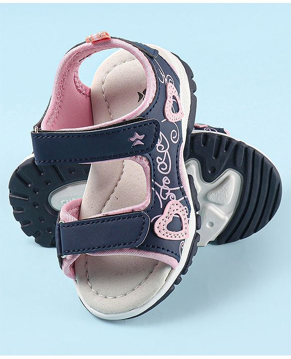 Cute Walk by Babyhug Sandal with Velcro Closure Heart Applque - Grey & Pink