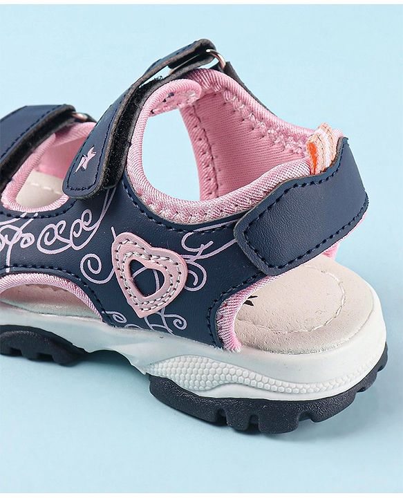 Cute Walk by Babyhug Sandal with Velcro Closure Heart Applque - Grey & Pink