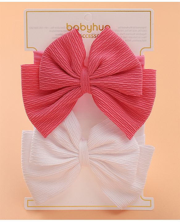 Babyhug Free Size Headbands with Bow Applique Pack of 2 - Fuchsia & White