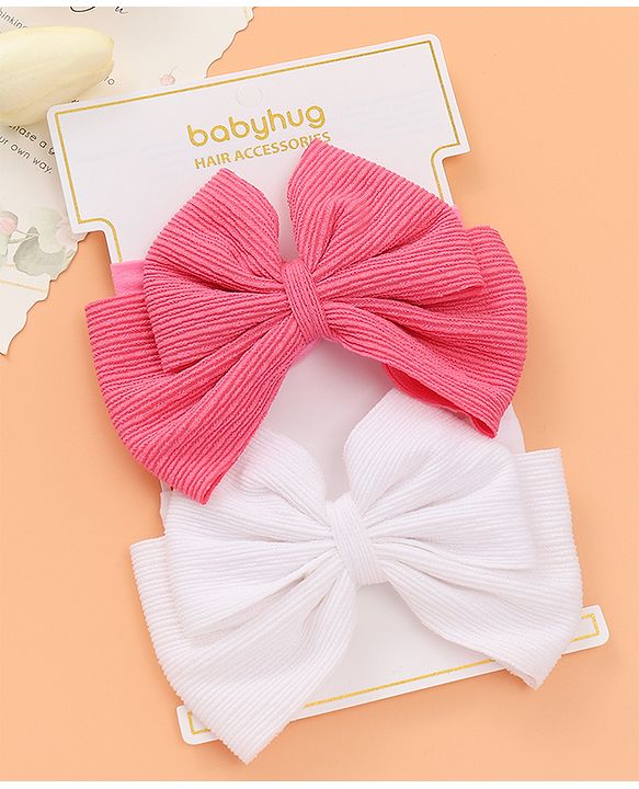 Babyhug Free Size Headbands with Bow Applique Pack of 2 - Fuchsia & White
