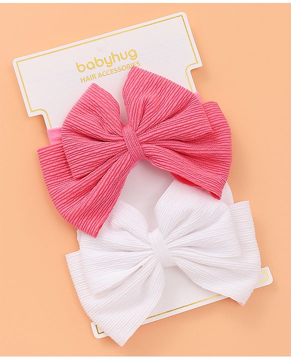 Babyhug Free Size Headbands with Bow Applique Pack of 2 - Fuchsia & White