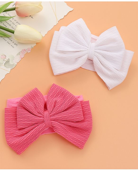 Babyhug Free Size Headbands with Bow Applique Pack of 2 - Fuchsia & White