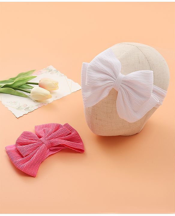Babyhug Free Size Headbands with Bow Applique Pack of 2 - Fuchsia & White